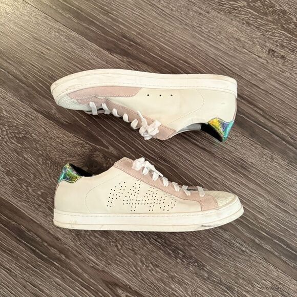 P448 John Pink Python-Printed Leather Low-Top Italian Sneaker in Nautilus - Picture 2 of 9